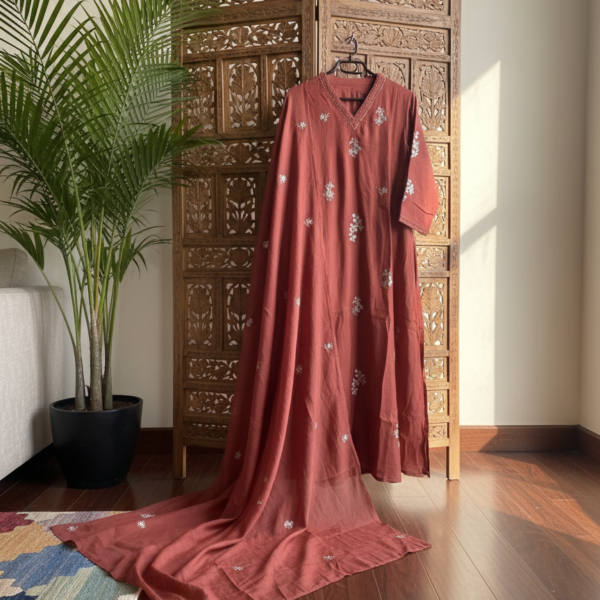 Rust Serenity Hand-Embroidered Kurta Set